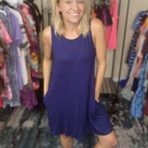 Heimish Lightweight Navy Blue Made in the USA Tank Dress with Pockets